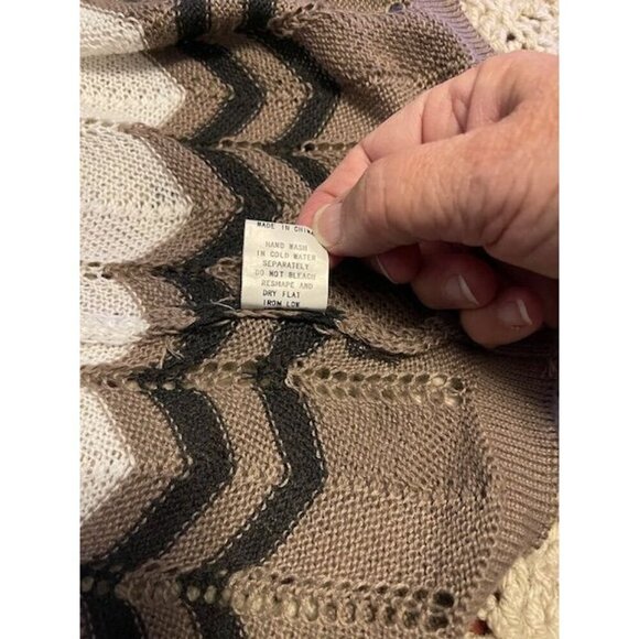 Ember Cardigan Sweater Women's size Medium Chevron Open Knit Brown & White - Picture 7 of 12